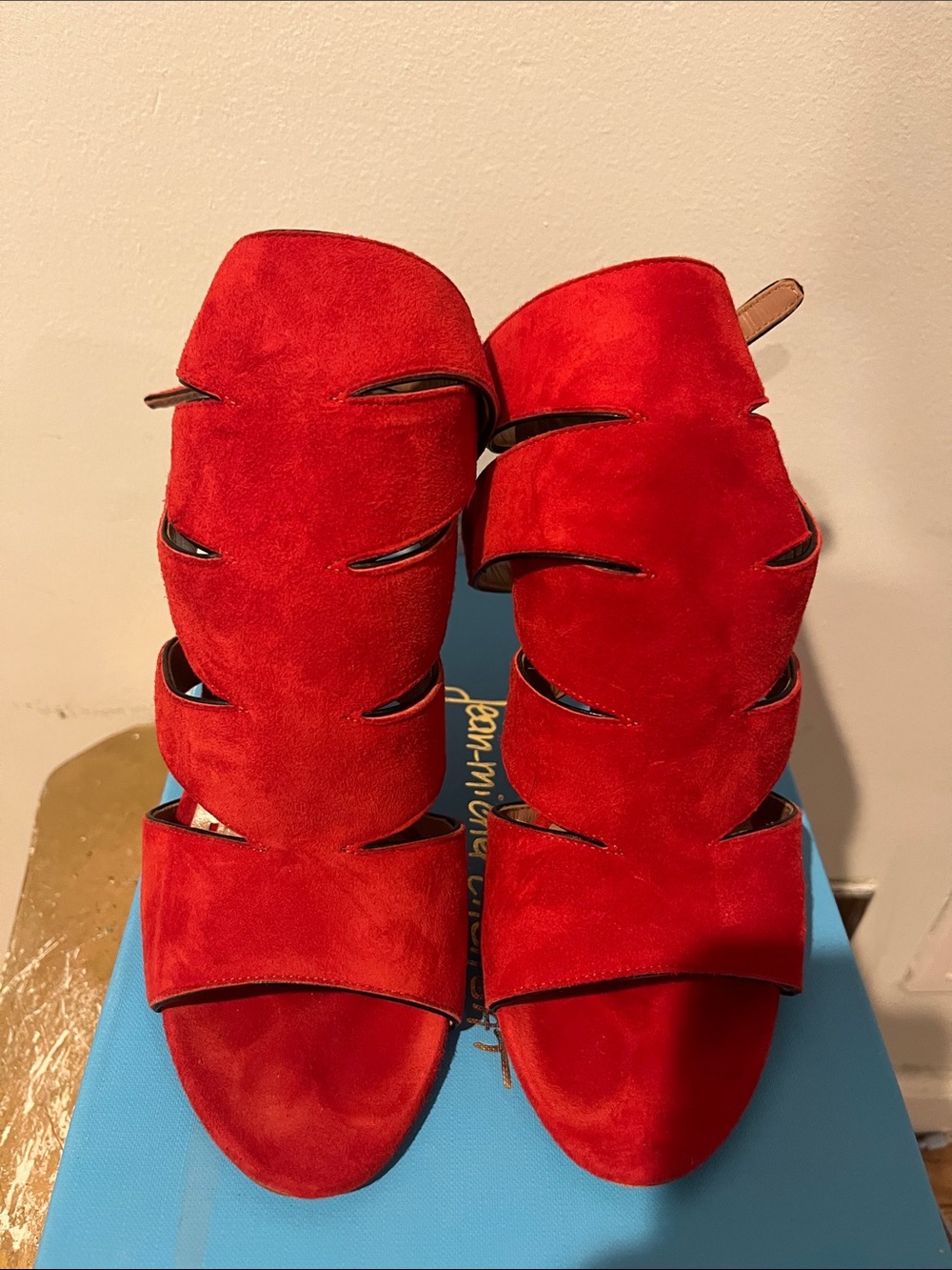 Women's Red Suede Strappy High Heels